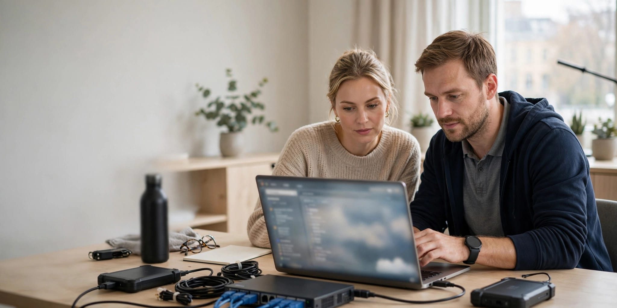 IT-tekniker hjælper medarbejder med filgendannelse ved en bærbar computer.
