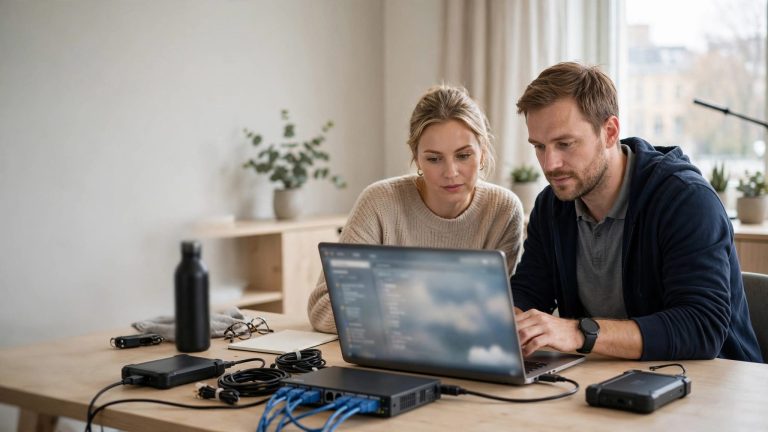 IT-tekniker hjælper medarbejder med filgendannelse ved en bærbar computer.