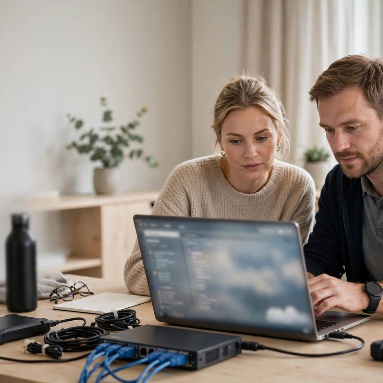IT-tekniker hjælper medarbejder med filgendannelse ved en bærbar computer.